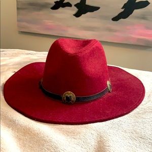 Red polyester hat. One size fits all.